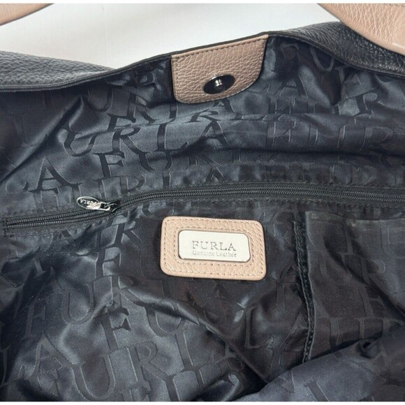 Furla Italian Pebble Leather Hobo Bag Tan Handles Zipper Sides Snap Closure - Picture 10 of 11